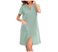 Generisch Bata de casa para mujer, camisón con cremallera, bata ligera, manga 3/4, ropa de dormir, holgada, cómoda, vestido de casa con bolsillos, estilo informal, función de lactancia, batas de casa