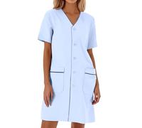 Generisch Bata de laboratorio blanca de manga corta suelta para mujer, azul claro, L