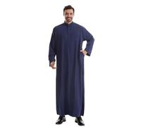 Generisch Bata de manga larga de color liso para hombre, ropa árabe, falda media, caftán de manga larga larga con bolsillos, túnica musulmana para hombre, túnica afgana islámica marroquí Abaya, O Navy