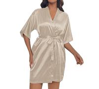 Generisch Bata de satén para boda, kimono, bata de baño para novia y damas de honor, bata para boda, fiesta, piscina y pajama, con cinturón, cuello en V, bata, Pajamas B4-caqui, M
