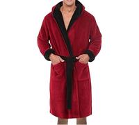 Generisch Bata Hombre Negro - Albornoces Para Hombre Con Capucha Ropa de Dormir Conjunto Invierno Cálido Largo Mullido Albornoz Cuello Largo Bathrobe Suave Cálido Ropa de Dormir Elástica S-5XL, rojo,