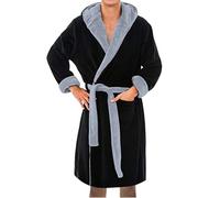 Generisch Bata Hombre Negro - Albornoces Para Hombre Con Capucha Ropa de Dormir Conjunto Invierno Cálido Largo Mullido Albornoz Cuello Largo Bathrobe Suave Cálido Ropa de Dormir Elástica S-5XL,
