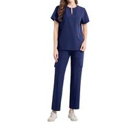 Generisch Bata médica para mujer, bata quirúrgica, traje de lavado de manos dividido, trabajo elástico, secado rápido, ropa de trabajo, medicina, marine, XXL
