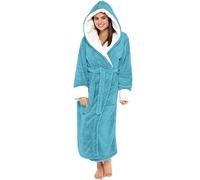 Generisch Bata Mujer Con Piel Aislamiento Felpa Con Gorro y Cinturón Camisón Largo Albornoz Con Orejas Mujer, azul, 3XL