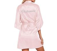 Generisch Bata para mujer, boda, fiesta, equipo, novia, bata, letras, kimono, satén, pijama de dama de honor, albornoz suave y suave, ropa de dormir, Pajamas B4-rosa, Talla única