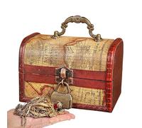 Generisch Baúl pequeño - Caja de recuerdo vintage de aleación de madera y cuero de 5,91 x 3,74 x 3,94 pulgadas | Caja de almacenamiento de juguetes de joyería con mango de cerradura | Decoración del