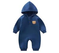 Generisch Bebé Bebé Niños Niñas Ropa Cremallera Mono Mono Manga Larga Traje Invierno Cálido Protección con Capucha, azul oscuro, 6-12 meses