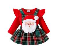 Generisch Bebé Niña Navidad Manga Larga Ribete Mameluco Body Dibujos Animados Ciervo Plaid Faldas Trajes, verde, 0-3 meses