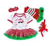 Generisch Bebé Niño Niña Navidad Impreso Manga Corta Pelele Falda Con Diadema Zapatos Mangas Piernas 4 Piezas Traje Infantil, dorado, 3-6 meses