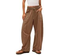 Generisch Belladora Barrel Pants, Mujer Baggy Barrel Pants Pierna Ancha Lounge Cordones Joggers Casuales Pantalones de Chándal para Todos los Días, marrón claro, L