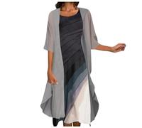 Generisch Belle Dress Up Para Niñas Elegante Vestido De Punto Mujer Con Estampado Gradiente Como Casual Conjunto De Dos Piezas Para Vestidos De Moda Casual Vestidos Mujer, gris, L