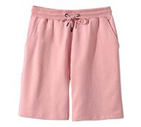 Generisch Bermudas para hombre, de algodón, pantalones cortos de ocio, monocolor, con cordón, elásticos, suaves, transpirables, cómodos, para entrenar, correr, correr, Rosa., XXL