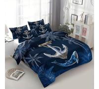 Generisch Bettbezug Set mit Kissenbezug, Bettwäsche-Set für Jungen und Mädchen Microfaser Himmlische Qualität Bettbezug Einzelbett 3 Teilig - Mehrfarbig Retro Nautisch WAL Anker