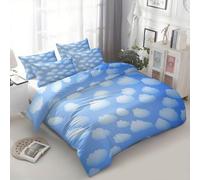 Generisch Bettwäsche Mehrfarbig Minimalistisch Cartoon Wolke Bettbezug 3er Set 240 x 220 cm, Wende Atmungsaktiv Microfaser Bettwäsche Set 1 Bettbezug mit Reißverschluss und 2 Kissenbezug