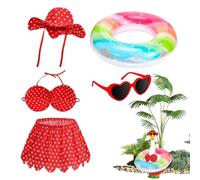 Generisch Bikini de estilo hawaiano, traje de 5 piezas, juego de 5 piezas Porch Goose Summer Outfit 23 pulgadas Door Decor Costume with Swim Ring Sunglasses Hat Garden Yard Decoration Statue Accessory