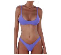 Generisch Bikini de moda para mujer, color sólido, triangular, ajustable en dos piezas, para la playa