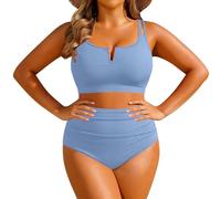 Generisch Bikini Mujer Conjunto Abdominal Plus Size Bikini Alta Waisted Rippstrick Traje de baño de dos piezas Traje de baño con aros en V 2026, azul claro, 12