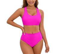 Generisch Bikini para mujer Push Up Mini Cintura Alta Halter Tanga con cordones Traje de baño Traje de baño Clásico Bustier String Push Up Abdomen Camino Traje de Baño de Dos Piezas