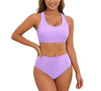 Generisch Bikini para mujer Push Up Mini Cintura Alta Halter Tanga con cordones Traje de baño Traje de baño Clásico Bustier String Push Up Abdomen Camino Traje de Baño de Dos Piezas