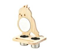 Generisch Bird Parrot Perch - 7,08 pulgadas Parrot Perch with Mirror | Wood Natural Cage Playground - Foraging Station Mirror P1 Forma Built-in Double Metal Feeding Bowls, ideal for Cage Enrichment