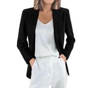Generisch Blazer casual de pana para mujer, manga larga con frente abierto, solapa, trabajo, oficina, chaquetas blazers, traje de punto, outwear, Negro , L