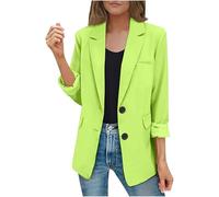 Generisch Blazer - Chaqueta de mujer con solapa, manga larga, informal, deportiva, larga, para trabajo, oficina, botón abierto, chaqueta frontal abierta, traje de negocios, con bolsillo, gabardina de