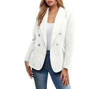 Generisch Blazer Chaqueta deportiva para mujer, chaqueta de tweed blazers de negocios, informal, manga larga, chaqueta de doble botonadura, primavera, con frente abierta, entallada, monocolor