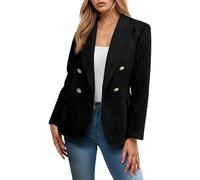 Generisch Blazer Chaqueta deportiva para mujer, chaqueta de tweed blazers de negocios, informal, manga larga, chaqueta de doble botonadura, primavera, con frente abierta, entallada, monocolor