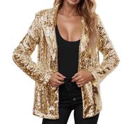 Generisch Blazer de lentejuelas para mujer, corte ajustado, chaqueta brillante como ropa de exterior, abrigo de fiesta de neón de los años 80, chaqueta de Nochevieja abierta en la parte delantera para