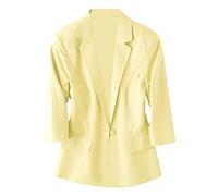 Generisch Blazer de lino para mujer, blazer de verano, ligero, manga 3/4, chaqueta corta deportiva, chaqueta de traje, chaqueta de frente abierta, chaqueta informal de negocios, elegante, chaqueta de