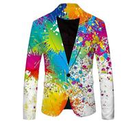 Generisch Blazer de manga larga para hombre, multicolor, chaqueta de traje, traje de neón, chaqueta LGBT para el mes del orgullo, chaqueta de graduación, carnaval, disfraz de graffiti, chaquetas de