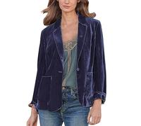 Generisch Blazer de terciopelo para mujer, color verde, elegante y larga, chaqueta de traje, deportiva, con bolsillos, chaqueta larga de manga larga, blazer con botones, solapa para oficina, chaqueta