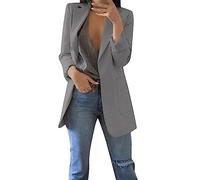 Generisch Blazer - Elegante chaqueta de entretiempo para mujer, monocolor, con parte delantera abierta, chaqueta ligera y entallada, chaqueta deportiva, chaqueta de entrenamiento, gris oscuro, XXL