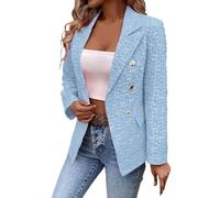 Generisch Blazer - Elegante chaqueta de manga larga para mujer, con doble botonadura, monocolor, chaqueta de negocios, chaqueta corta, chaqueta de traje, chaqueta de trabajo, ropa de trabajo, traje de