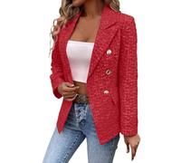 Generisch Blazer - Elegante chaqueta de manga larga para mujer, con doble botonadura, monocolor, chaqueta de negocios, chaqueta corta, chaqueta de traje, chaqueta de trabajo, ropa de trabajo, traje de