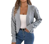 Generisch Blazer Oversize - Chaqueta de punto para mujer, elegante, para el tiempo libre, chaqueta de traje, chaqueta de invierno, fina, monocolor, chaqueta frontal abierta, gris, L
