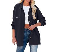 Generisch Blazer - Sudadera para mujer, informal, holgada, de manga larga, con bolsillo, para otoño y primavera, chaqueta de senderismo, azul oscuro, XXL