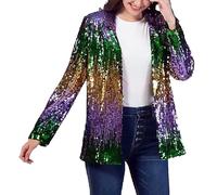 Generisch Blazermantel mujer brillante lentejuelas chaqueta mujer colorido elegante blazer Navidad bomber chaqueta cremallera chaqueta lentejuelas moda carnaval disfraz brillante chaqueta de