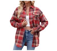 Generisch Blusa a cuadros para mujer y botones de manga larga Oktoberfest para mujer, a cuadros, túnica, informal, cuello de pico, camiseta de franela con cuello de pliegue, blusa para traje regional