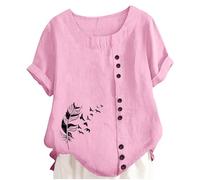 Generisch Blusa asimétrica de aspecto de lino para niña con estampado de plumas voladoras de tejido agradable para la fiesta familiar y la visita al museo veraniego