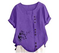 Generisch Blusa asimétrica de aspecto de lino para niña con estampado de plumas voladoras de tejido agradable para la fiesta familiar y la visita al museo veraniego