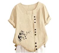 Generisch Blusa asimétrica de aspecto de lino para niña con estampado de plumas voladoras de tejido agradable para la fiesta familiar y la visita al museo veraniego