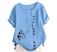 Generisch Blusa asimétrica de aspecto de lino para niña con estampado de plumas voladoras de tejido agradable para la fiesta familiar y la visita al museo veraniego