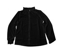 Generisch Blusa casual para niña de manga larga con volantes camisa de color liso ajuste holgado para primavera/verano para cuello alto, Negro , 13-14 años