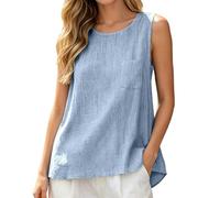 Generisch Blusa casual sin mangas para mujer, con bolsillo, blusa de verano de color liso, estilo callejero, suéter cómodo para el día a día, diseño de artista sin cuello, azul, XXL