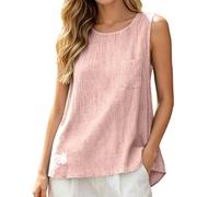 Generisch Blusa casual sin mangas para mujer, con bolsillo, blusa de verano de color liso, estilo callejero, suéter cómodo para el día a día, diseño de artista sin cuello, Rosa., L