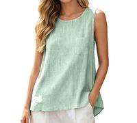 Generisch Blusa casual sin mangas para mujer, con bolsillo, blusa de verano de color liso, estilo callejero, suéter cómodo para el día a día, diseño de artista sin cuello, verde, 3XL