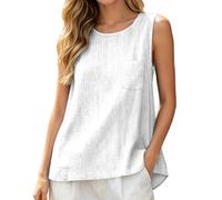 Generisch Blusa casual sin mangas para mujer, con bolsillo, blusa de verano de color liso, estilo callejero, suéter cómodo para el día a día, diseño de artista sin cuello, Blanco, L