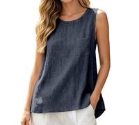 Generisch Blusa casual sin mangas para mujer, con bolsillo, blusa de verano de color liso, estilo callejero, suéter cómodo para el día a día, diseño de artista sin cuello, marine, XL