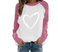 Generisch Blusa con capucha para mujer con estampado de San Valentín y mangas hasta los hombros y cuello redondo, Rosa., XL